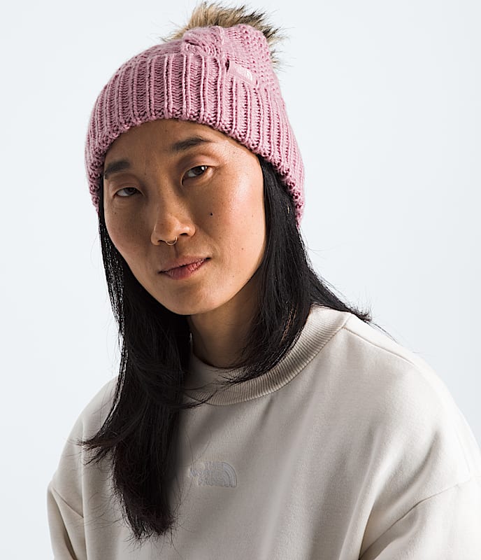 Womens Oh Mega Fur Pom Beanie TNF MODELBACK