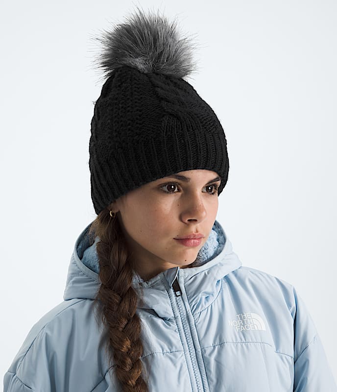 Kids Lined Oh Mega Fur Pom Beanie TNF MODELBACK