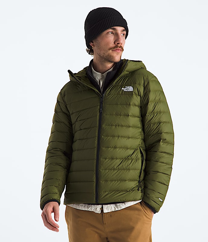 Mens Classic Down Hooded Jacket TNF Woodland Green Main