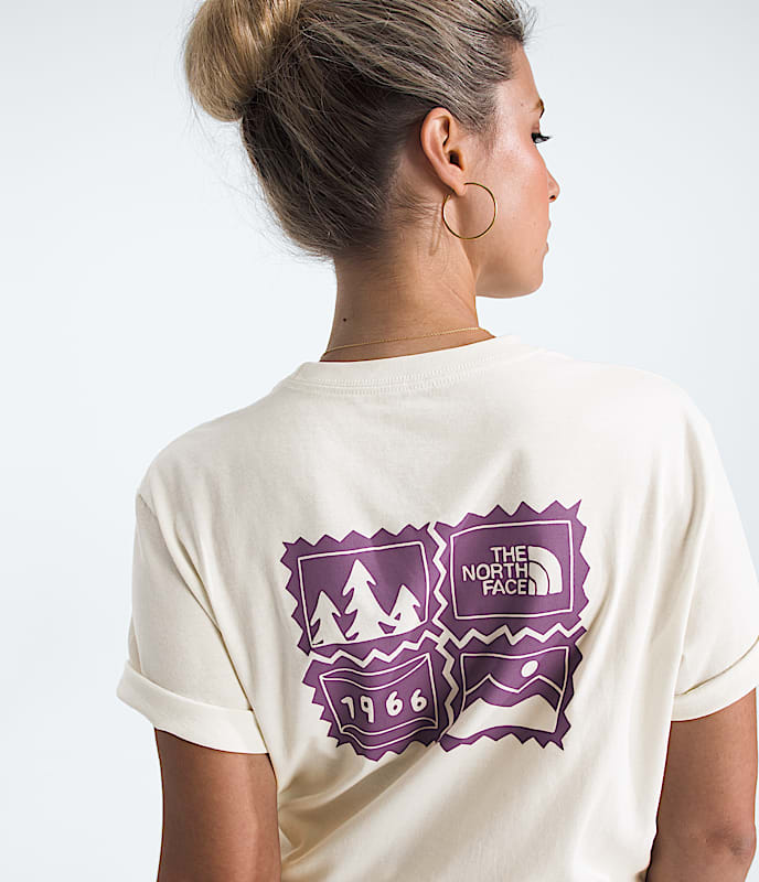 Womens Exploring Stamps Relaxed ShortSleeve Tee TNF HERO2
