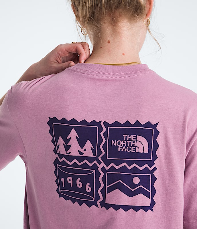 Womens Exploring Stamps Relaxed ShortSleeve Tee TNF HERO2