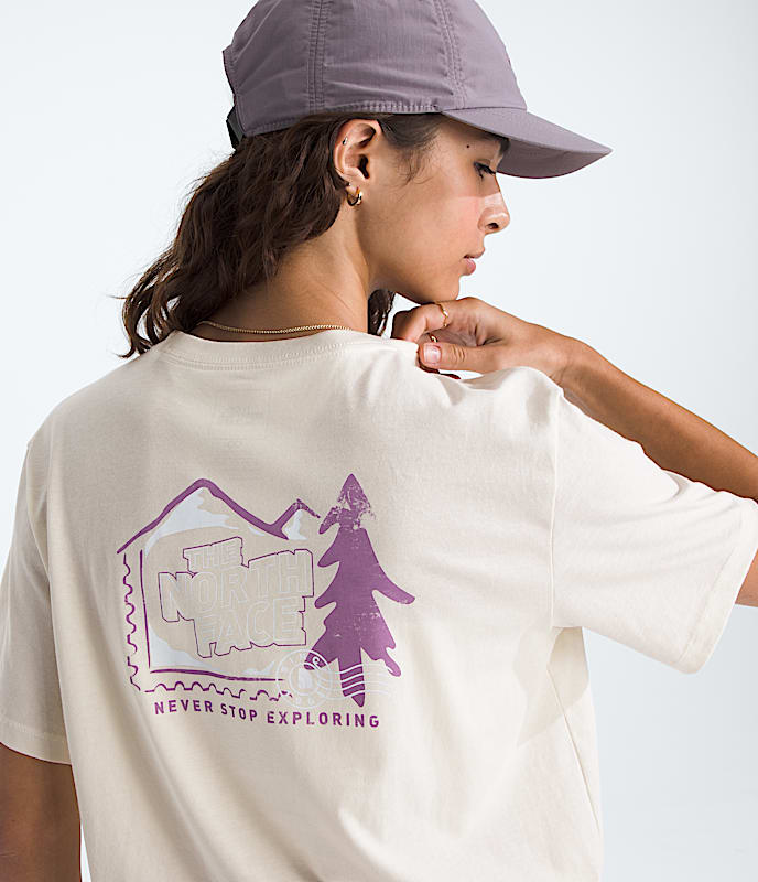 Womens Mountain Stamps Relaxed ShortSleeve Tee TNF HERO2