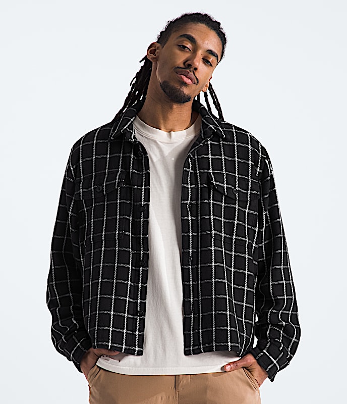 Mens Valley Twill Utility Shacket TNF TNF Black Grid Main