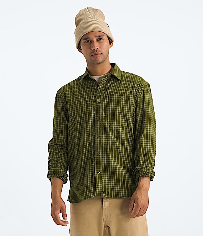 Mens Arroyo Lightweight Flannel Shirt TNF Forest Olive Grid Plaid Main