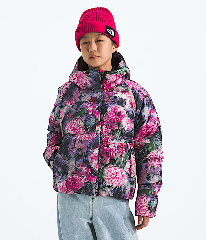 Girls North Down Hooded JacketPrint TNF Pale Blossom Frozen Floral Print Main