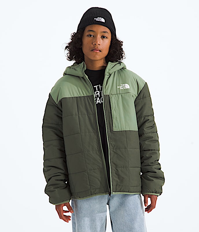 Boys Reversible Shasta FullZip Hooded Jacket TNF New Taupe GreenBark Mist Main