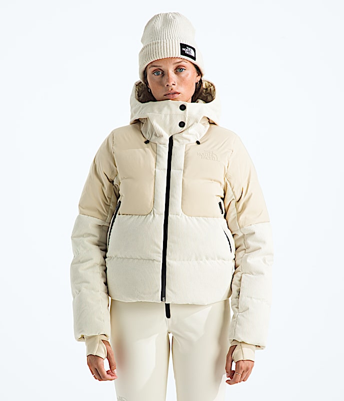 Womens Cold Spell Corduroy Cropped Down Jacket TNF GravelWhite Dune HERO