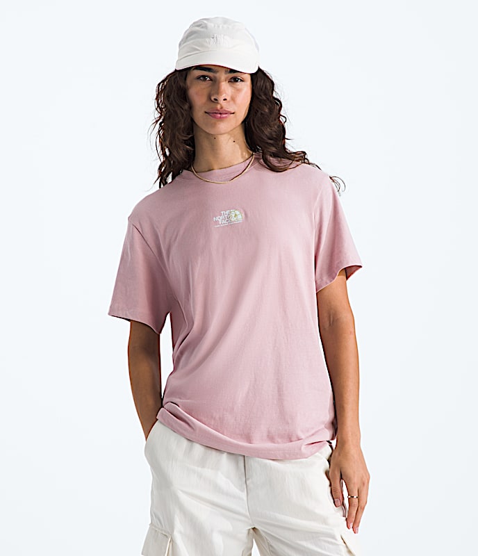 Womens Floral Alpine Relaxed ShortSleeve Tee TNF Metal Pink Main