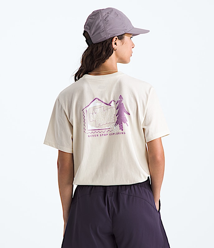 Womens Mountain Stamps Relaxed ShortSleeve Tee TNF White Dune Main