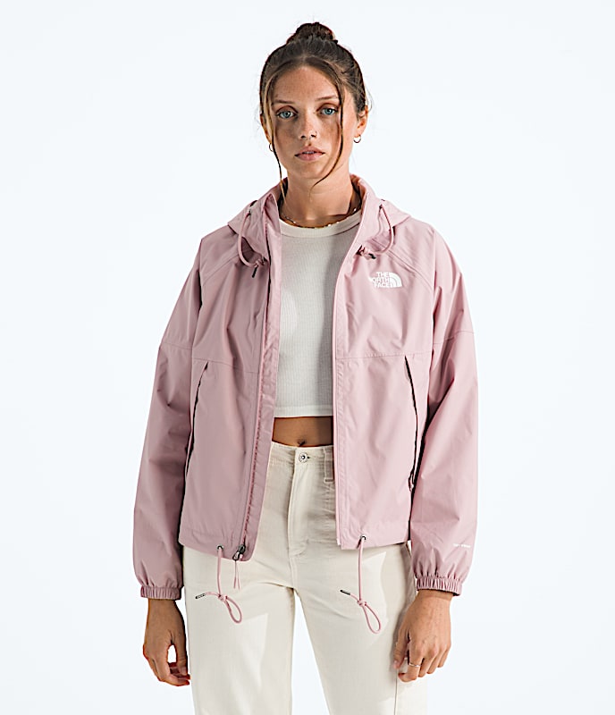 Womens Antora Rain Hoodie TNF Metal Pink Main