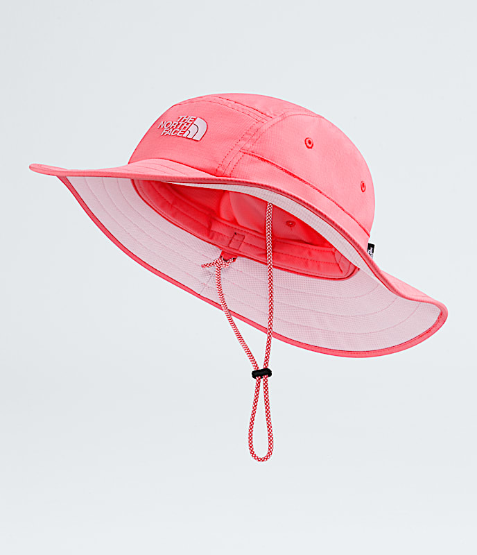 Kids Class V Brimmer Hat TNF Coral Crush Logo Weather Topo Phantom Print HERO