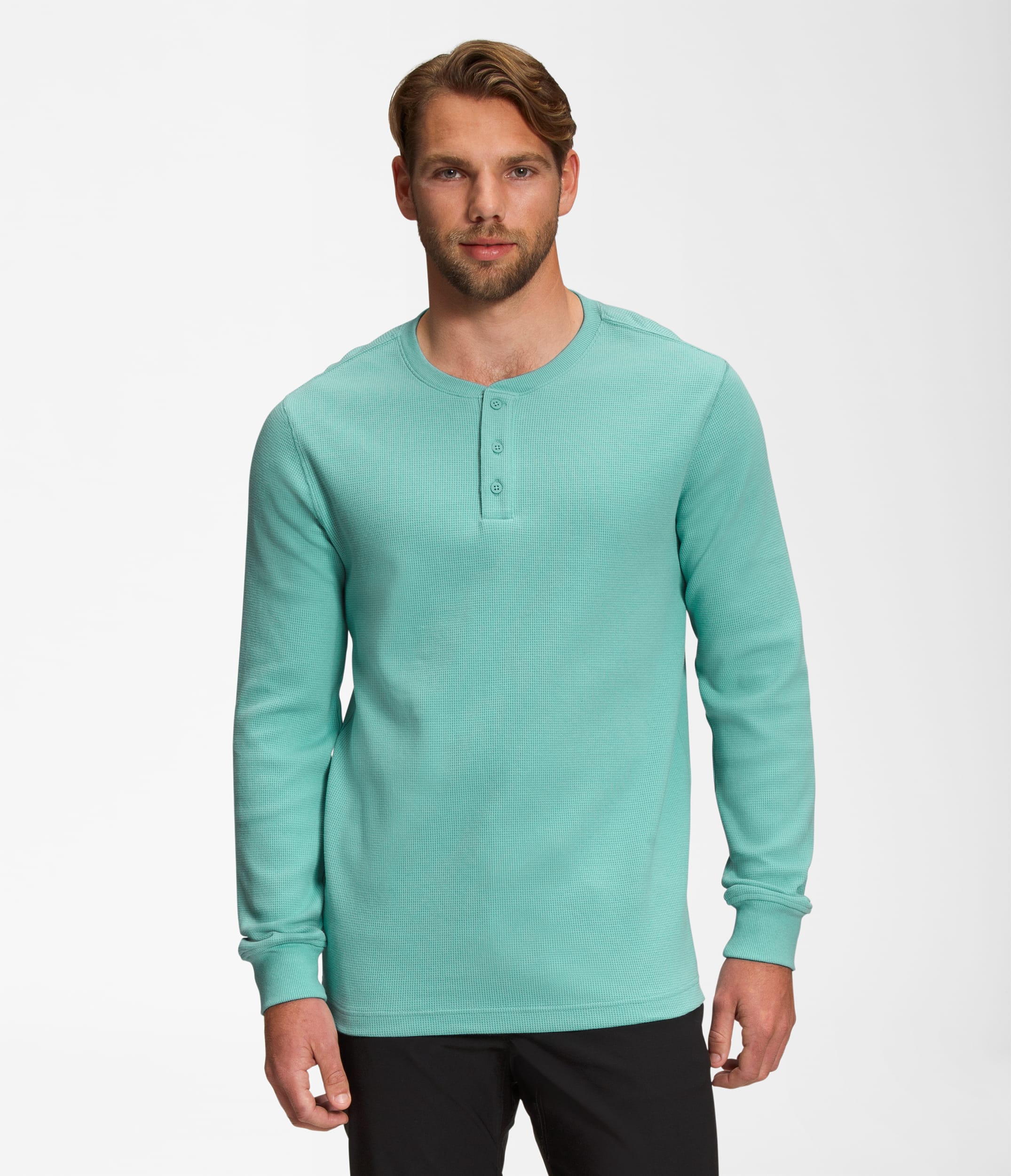 【DISCERNMENT】Loose Pigment Waffle Henley Neck Waffle Henley Neck Long-Sleeve T-Shirt | UNIQLO US